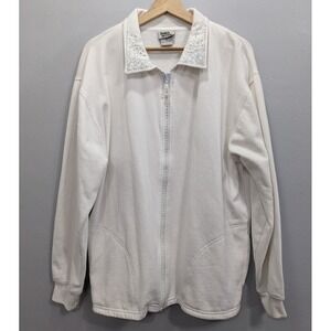 Isaac's DESIGNS Sweatshirt Jacket Zip Embellished Sparkly Rhinestones White 1XL